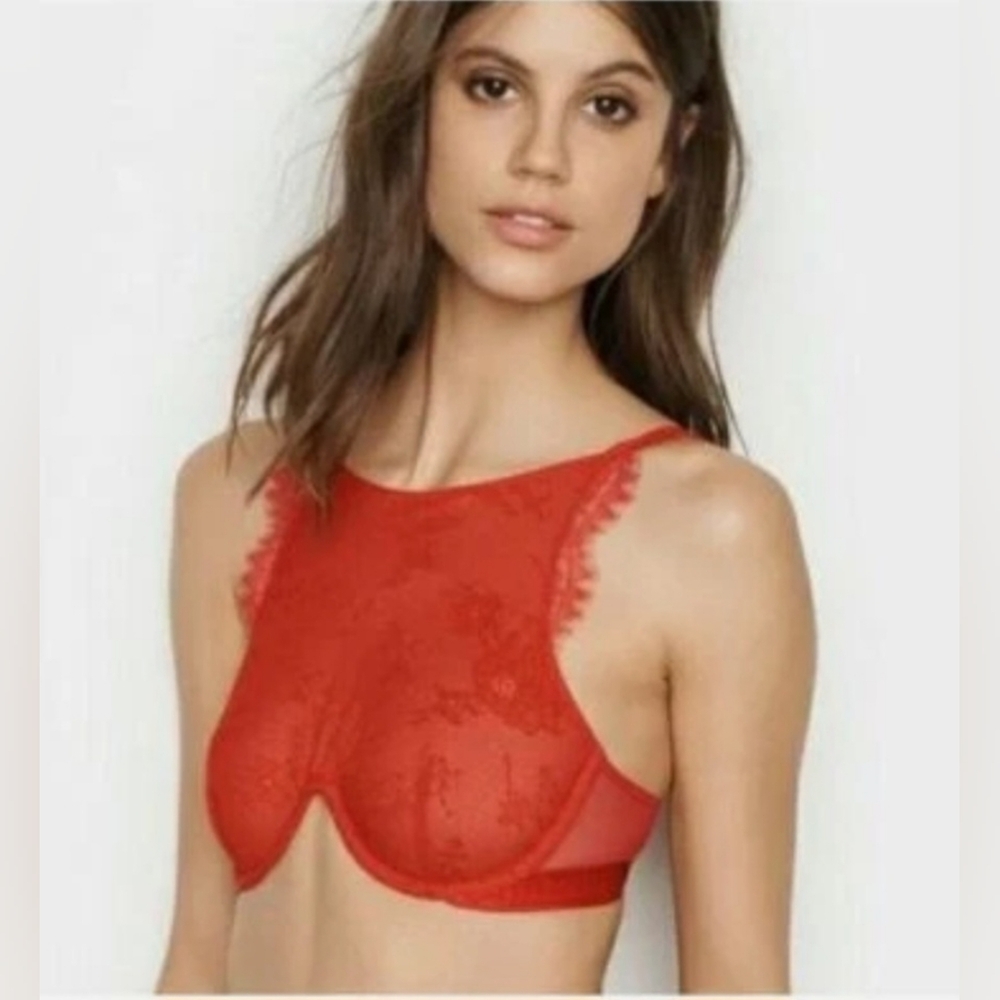 Victoria's Secret Fiery Red Lace High Neck Bra